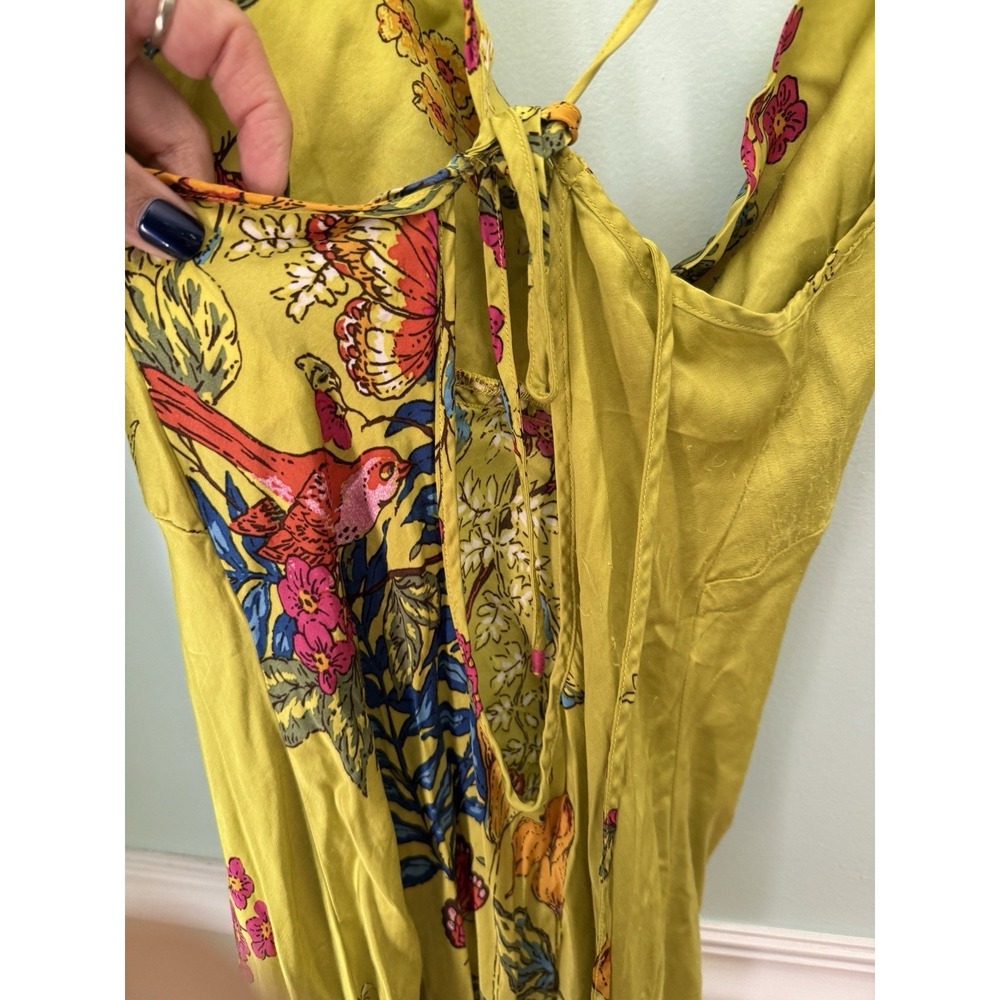 Anthropologie Silky Maxi Slip Dress Fairy Butterflies Chartreuse Yellow Sz Small - Picture 5 of 9